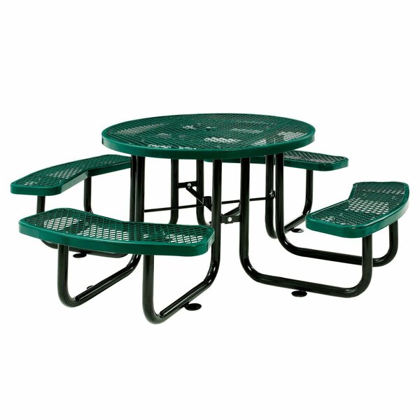 Global Industrial 46in Round Picnic Table, Expanded Metal, Green 277150GN